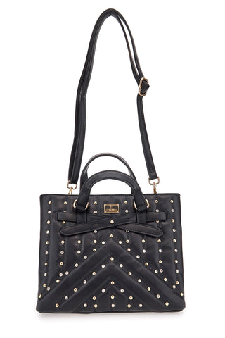 Borsa nera con borchie e tracolla removibile Lancetti CLASH