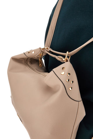 Zaino Borsa Beige Con Cuori Oro Lancetti Duffle 255-1