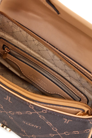 Braune Umhängetasche mit goldenen Lanzettendetails 258-5