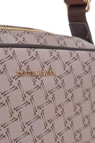 Taupefarbene rechteckige Umhängetasche mit doppeltem Reißverschluss DOUBLE CHECK 18239-5