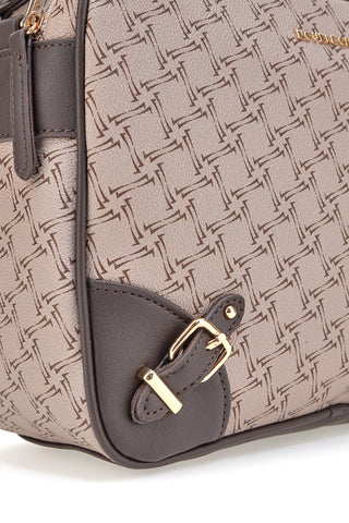 Taupefarbene rechteckige Umhängetasche mit doppeltem Reißverschluss DOUBLE CHECK 18239-5