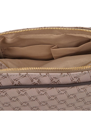 Taupefarbene rechteckige Umhängetasche mit doppeltem Reißverschluss DOUBLE CHECK 18239-5