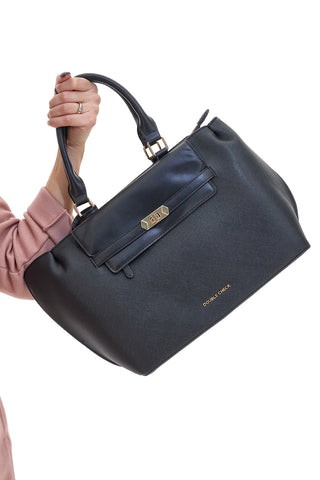 Schwarze Umhängetasche mit goldenen Details und Henkel DOUBLE CHECK 18248-2