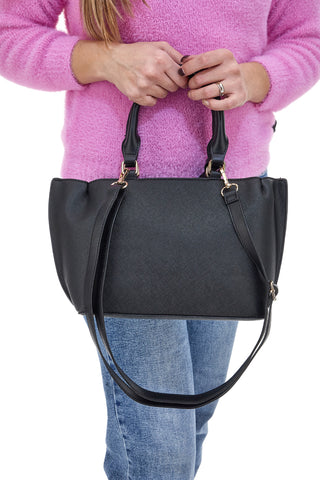 Schwarze Handtasche mit goldenen Details DOUBLE CHECK 18248-1