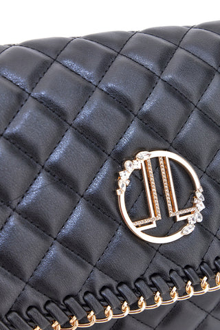 Borsa a tracolla Nera Trapuntata con Catena Dorata Lancetti 25S-259-3