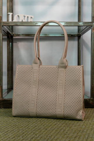 Borsa a spalla traforata beige con manici Lancetti LL25S-253-1