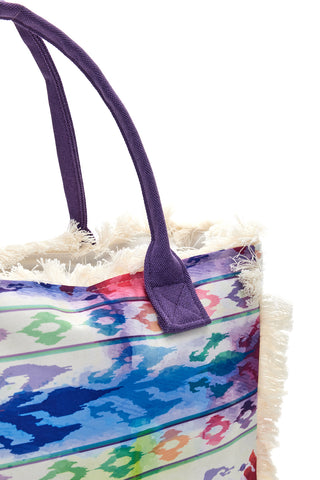 Borsa mare viola con stampa colorata e frange Basile BA23601