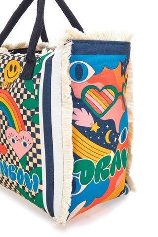 Borsa mare multicolor con stampa arcobaleno e dettagli pop Basile CLASSBA23621