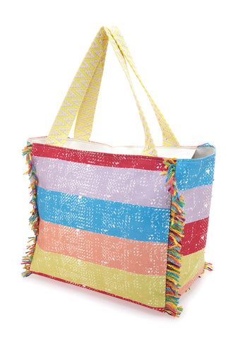Borsa mare multicolor a righe con frange Basile 22172