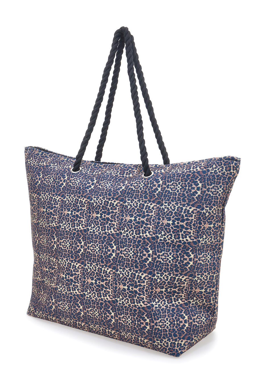 Borsa mare blu con stampa animalier e manici corda Basile da