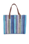 Mehrfarbige Tasche mit braunen Griffen aus Basile BA23633-Stoff