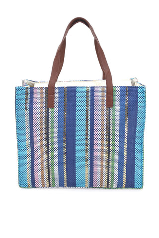 Mehrfarbige Tasche mit braunen Griffen aus Basile BA23633-Stoff