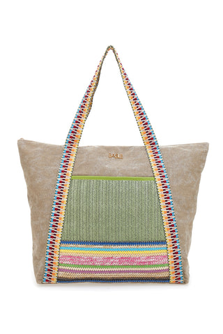 Borsa beige con inserti colorati e manici multicolor Basile BA22101