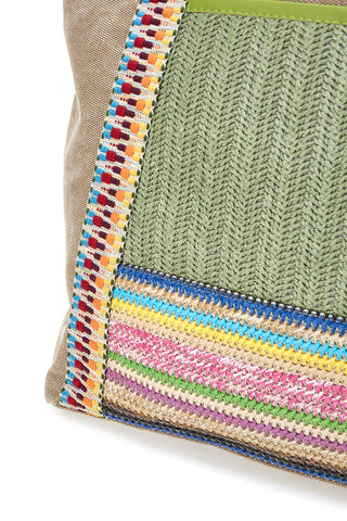 Beige Tasche mit farbigen Einsätzen und mehrfarbigen Griffen Basile BA22101