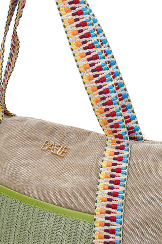 Beige Tasche mit farbigen Einsätzen und mehrfarbigen Griffen Basile BA22101