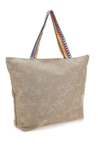 Beige Tasche mit farbigen Einsätzen und mehrfarbigen Griffen Basile BA22101