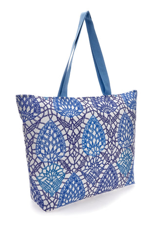 Basile BA22152 – Tasche mit Quaste und geometrischem Muster in Weiß und Blau