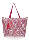 Borsa bianca e fuxia con fantasia geometrica e nappina Basile BA22152