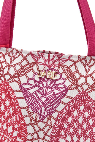 Basile BA22152 weiße und fuchsiafarbene Tasche mit geometrischem Muster und Quaste