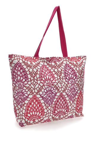 Basile BA22152 weiße und fuchsiafarbene Tasche mit geometrischem Muster und Quaste