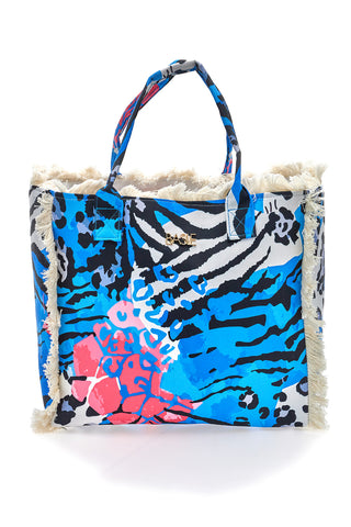 Borsa mare multicolor con frange e fantasia animalier Basile BA24611