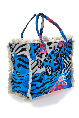 Borsa mare multicolor con frange e fantasia animalier Basile BA24611