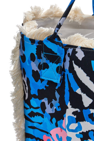 Borsa mare multicolor con frange e fantasia animalier Basile BA24611
