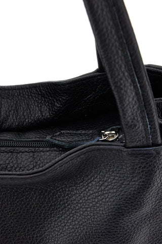 Schwarze Schultertasche aus echtem Leder mit Doppelgriff, NEUE TASCHE 022