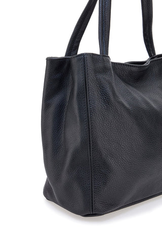 Schwarze Schultertasche aus echtem Leder mit Doppelgriff, NEUE TASCHE 022