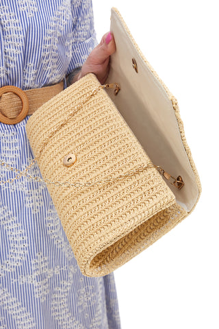 Cluch Beige Effetto Paglia Con Catena Rimovibile COVERI COLLECTION 0149-I