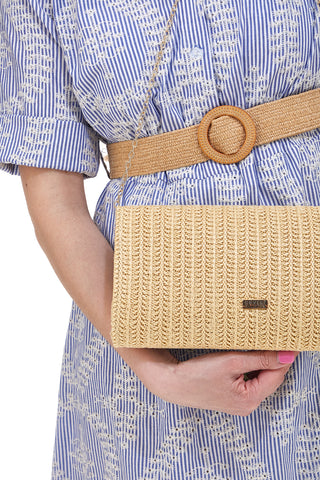 Cluch Beige Effetto Paglia Con Catena Rimovibile COVERI COLLECTION 0149-I