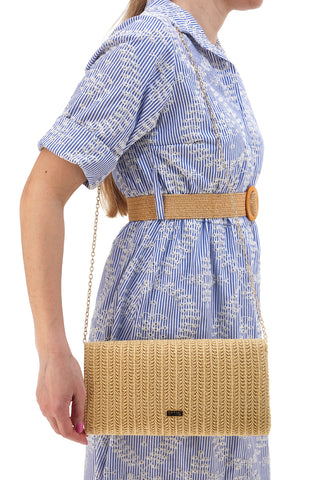 Cluch Beige Effetto Paglia Con Catena Rimovibile COVERI COLLECTION 0149-I