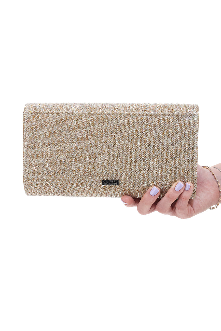 Set Borsa Plissettata Dorata + Sciarpa Di Seta Multicolore – Pochette Matrimonio 23x12 Cm, Serata Elegante