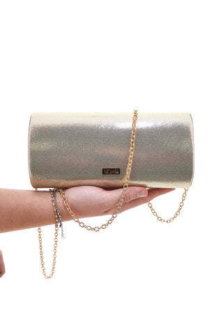 Coveri SERA0998 goldene Clutch mit laminiertem Effekt und starrer Klappe