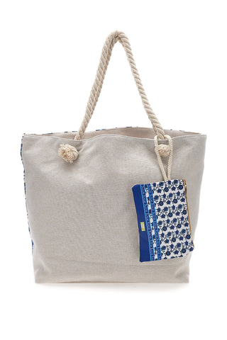 Borsa mare con pochette fantasia blu bianco Juice Santorini 0169