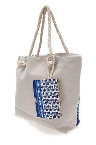 Borsa mare con pochette fantasia blu bianco Juice Santorini 0169