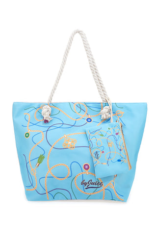 Borsa mare azzurra con stampa fantasia e pochette Juice ELBA 169