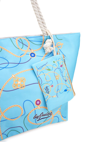 Borsa mare azzurra con stampa fantasia e pochette Juice ELBA 169