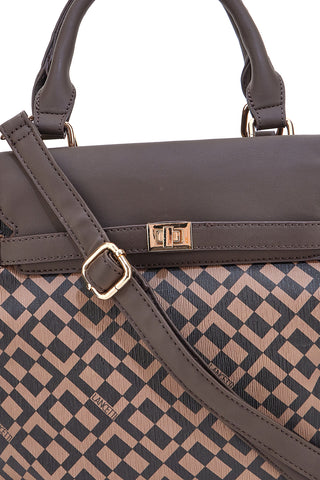 Borsa a mano marrone con stampa geometrica Lancetti LL25W-107-1