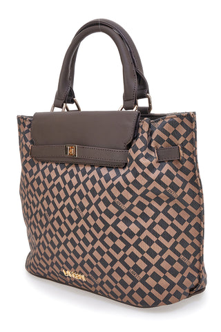 Borsa a mano marrone con stampa geometrica Lancetti LL25W-107-1