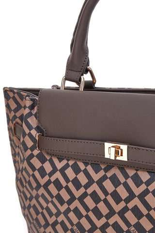 Borsa a mano marrone con stampa geometrica Lancetti LL25W-107-1