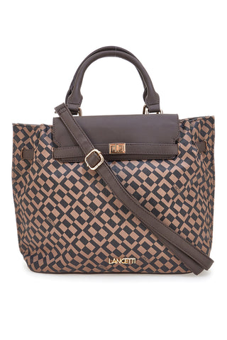 Borsa a mano marrone con stampa geometrica Lancetti LL25W-107-1