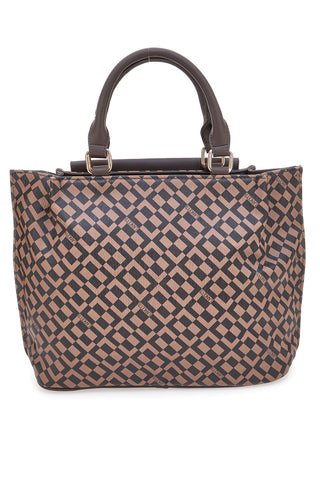 Borsa a mano marrone con stampa geometrica Lancetti LL25W-107-1