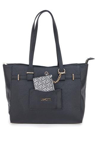 Borsa shopping nera con pochette logata Lancetti LL25W-106-2