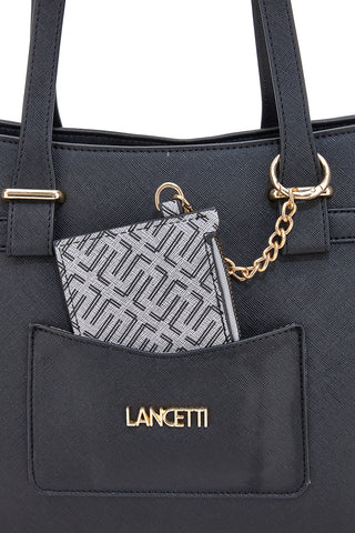 Borsa shopping nera con pochette logata Lancetti LL25W-106-2