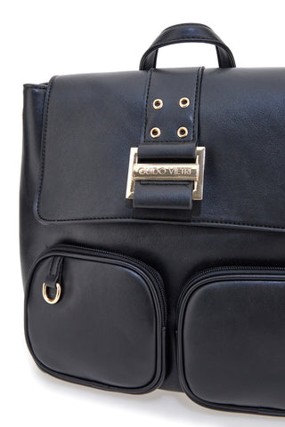 Schwarzer Rucksack mit doppelter Vordertasche Guido Vietri K30,365,B016