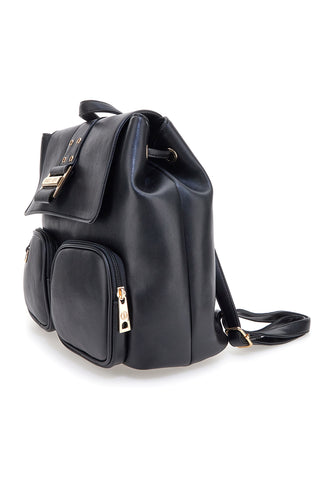 Schwarzer Rucksack mit doppelter Vordertasche Guido Vietri K30,365,B016