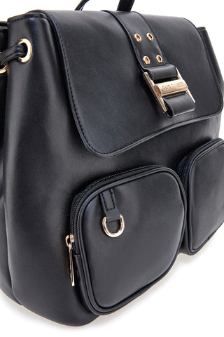 Schwarzer Rucksack mit doppelter Vordertasche Guido Vietri K30,365,B016