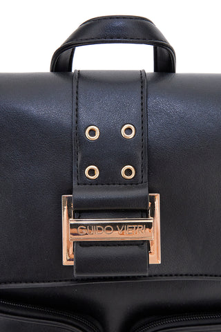 Schwarzer Rucksack mit doppelter Vordertasche Guido Vietri K30,365,B016