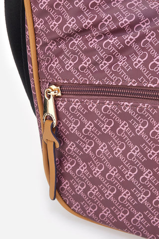 Burgunderrote Schultertasche mit Logoprint, Baumwollgürtel K19,048,B012
